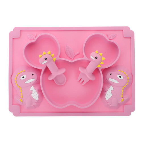 3 Sets Baby Silicone Tableware Plate Fork Spoon Set