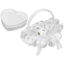 3Pcs Heart-Shaped Wedding Ring Pillow With Lace And Handle