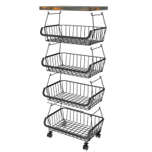 (5 Layers) 5-Layer Rotating Wire Fruit Vegetable Organizer Cart with Wheels