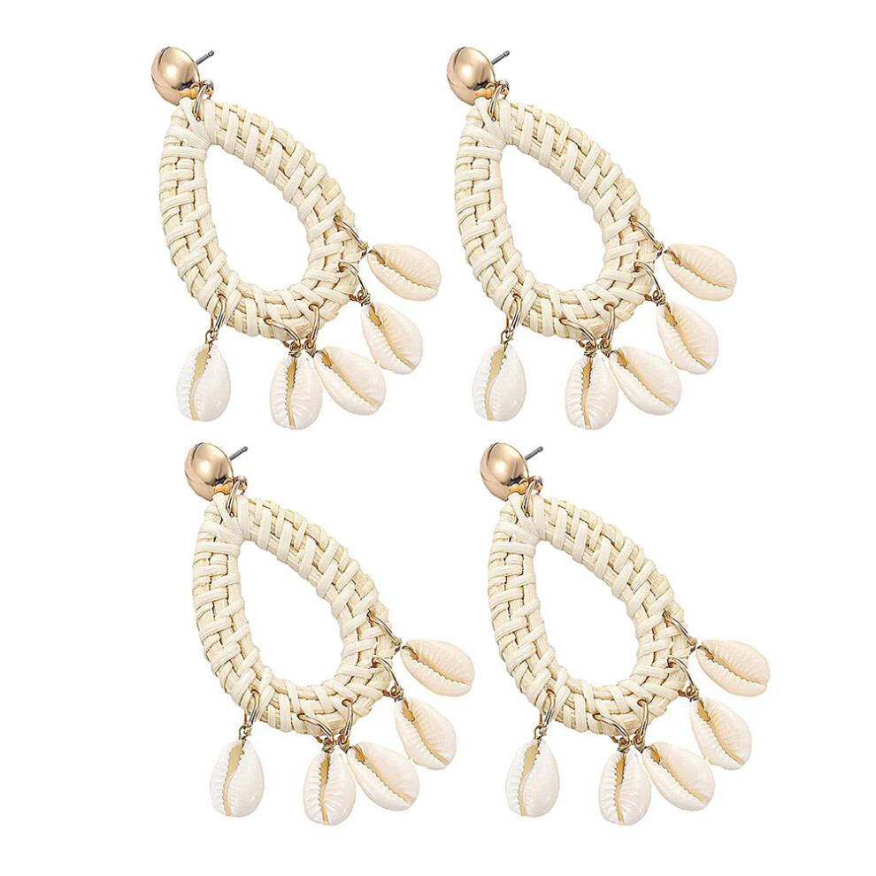 Photos - Earrings 4 Pairs Boho Handmade Woven Shell Teardrop Dangle  For Women