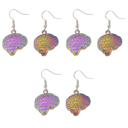 3 Pairs Brain Earrings Creative Ear Dangler Jewelry 2