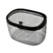 (Transparent White) Desktop Trash Can Plastic Press Transparent Black