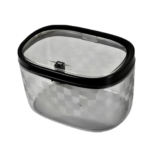 (Transparent White) Desktop Trash Can Plastic Press Transparent Black