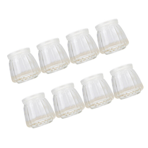8Pcs Vertical Striped 150Ml Glass Pudding Bottles With Lid