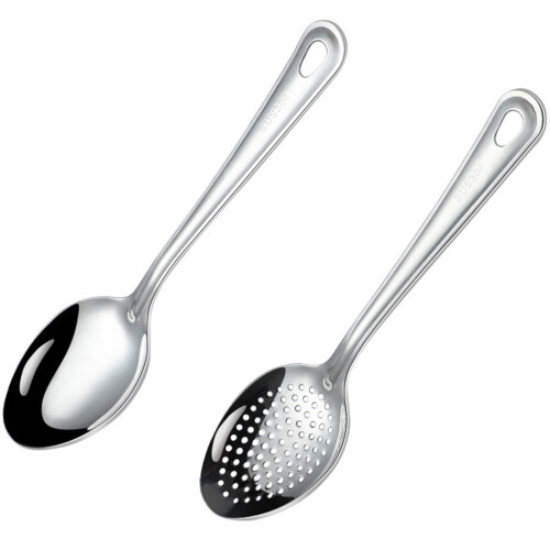 10 Pcs Long Handle Slotted Spoon Stainless Steel Serving Utensil