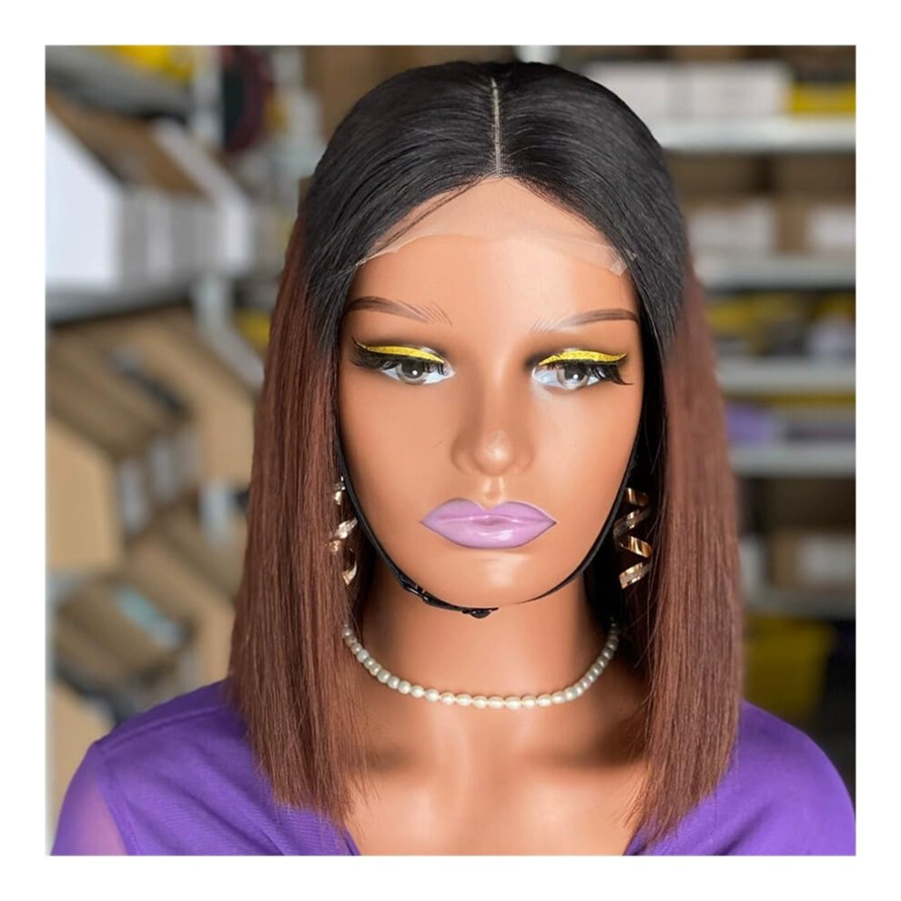 Glueless 4X4 Lace DD Bone Straight Bob Ombre Browns Human Hair Wig, 10 Inch Length, T1B/4