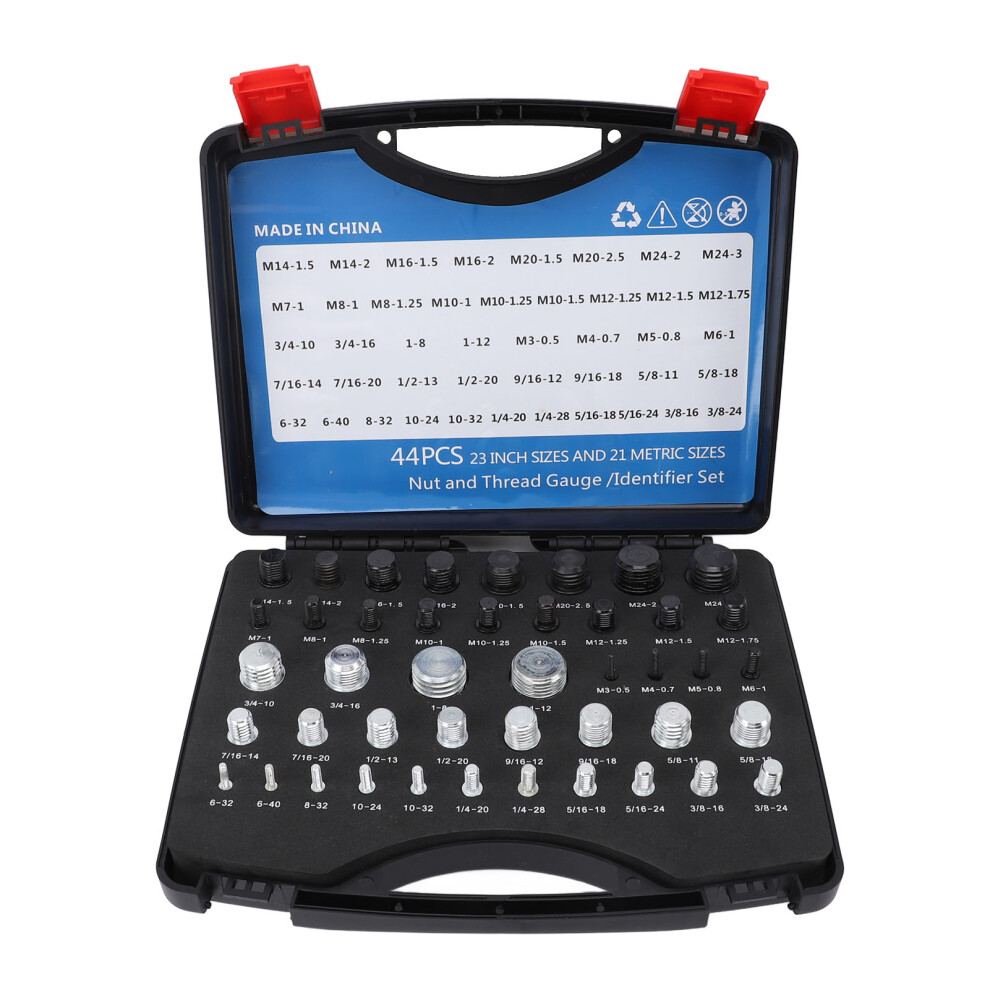 44Pcs Nut Bolt Thread Checker Inch Metric With Case Black Silver 609610697534