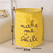 (Gray) Folding Clothes Basket Cotton Linen Waterproof Yellow