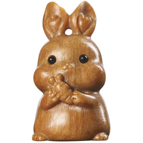 Retro Light Brown Wooden Rabbit Charm DIY Keyring Hanging Decor 1