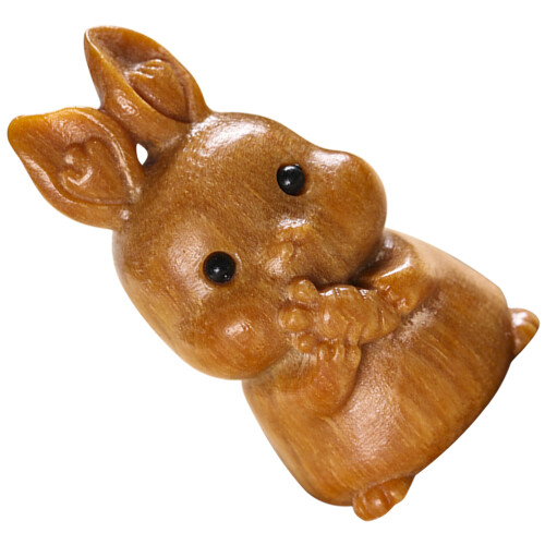 Retro Light Brown Wooden Rabbit Charm DIY Keyring Hanging Decor