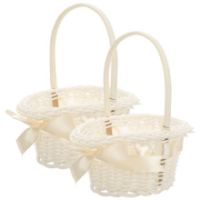 4Pcs Hand Woven Flower Basket with Handle Beige Wicker Storage Basket