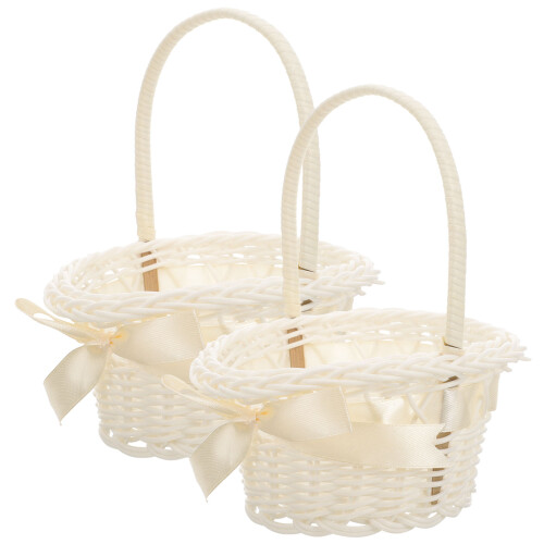 4Pcs Hand Woven Flower Basket with Handle Beige Wicker Storage Basket