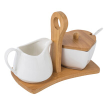 3 Sets Ceramic Sugar Jug Milk Pot With Tray And Spoon