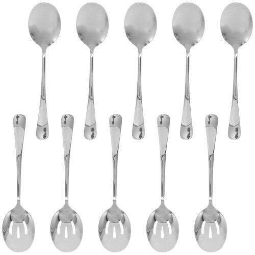 2 Sets Stainless Steel Perforated Serving Spoons For Buffets Parties 1