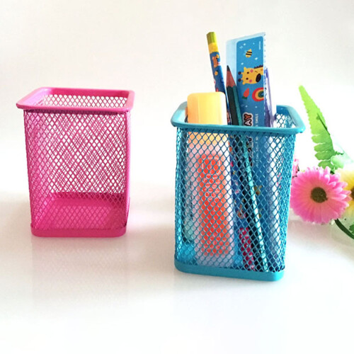 1Set Metal Pen Container Square Office Cosmetic Brush Holder 2