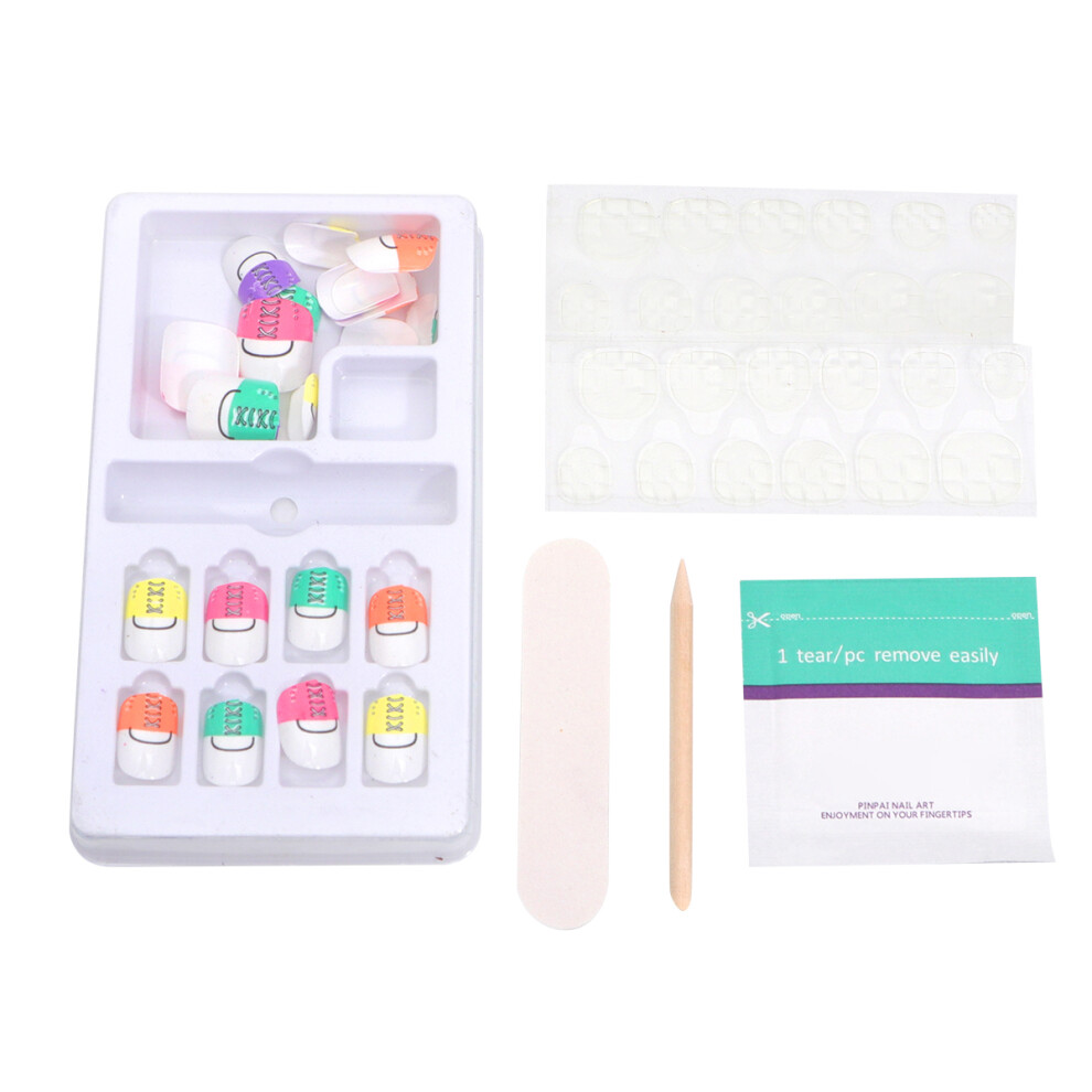 Inoomp 24Pcs Fake Nails For Kids Colorful Sticky Manicure Extensions