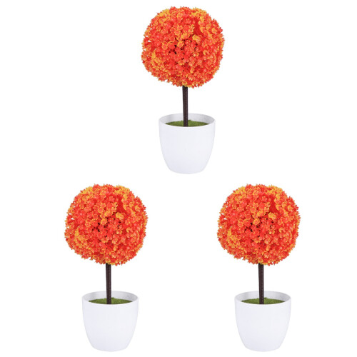 3Pcs Orange Artificial Plants Ball Plastic Flower Decorative for Home 2