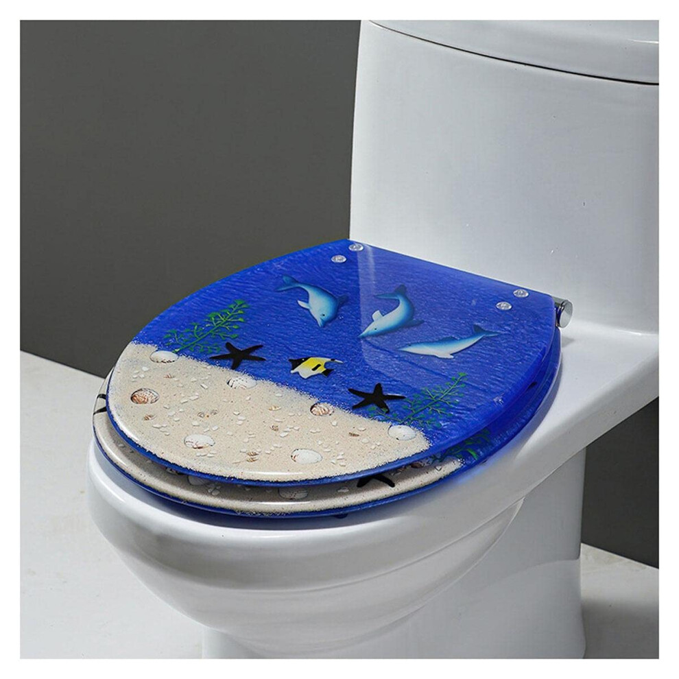 Toilet Seat Ocean Series 3D Effects Heavy Duty Resin Lid With Dolphin Starfish Real Seashells For Uvo Toilet Slow Close 9084446239393