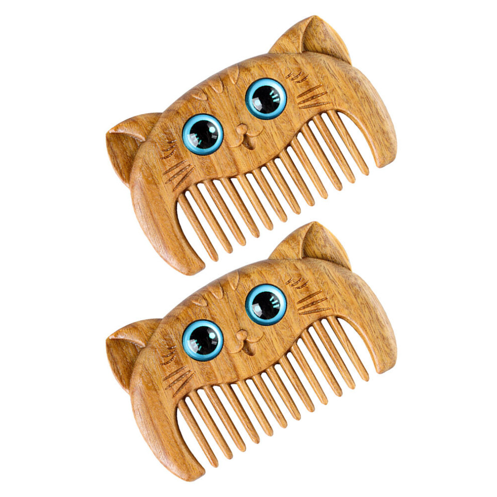 Vaguelly Unisex 2Pcs Anti Static Wooden Hair Beard Cat Massage Comb