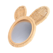 2 Pcs European Style Rattan Makeup Mirror Rabbit Shaped Beige