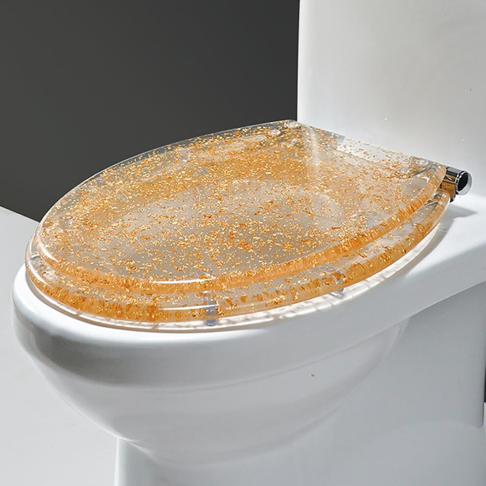 Round Toilet Seat With Slow Close Toilet Lid Transparent Resin With Adjustable Hinge Fits Most Standard U V O Toilets Gold 9084446239812