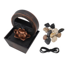 USB Tabletop Water Fountain LED Lights Golden Flower Stone Ornament