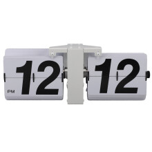 (White Stand and Grey Flip) Battery Powered Retro Flip Clock 12H White Stand