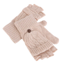 Women Winter Warm Gestrickte Fingerlose Handschuhe Beige