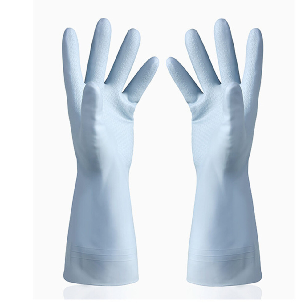 (Pink L) Reusable Thickened Waterproof Kitchen Cleaning Gloves Blue 609610724698