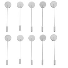 30 Pcs Long Pin Brooch Base Round Tray Safety Pin Lapel Stick
