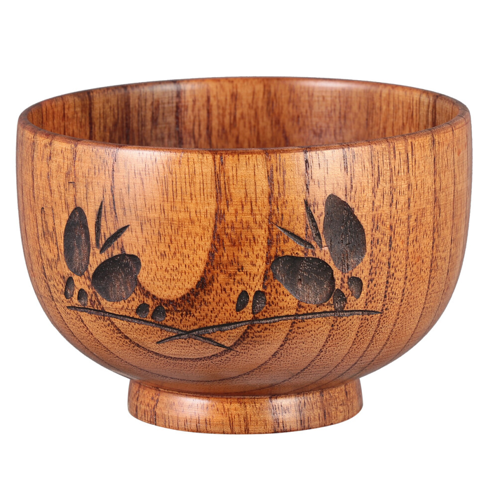 2 Pcs Wooden Bowl Baby Soup Rice Bowl Carved Food Container Tableware Ohphcall