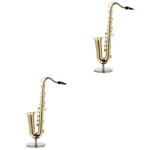 2 Sets Miniature Saxophone With Stand And Case Golden 2