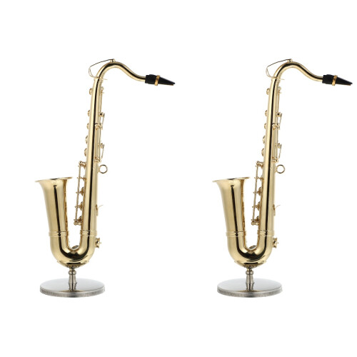 2 Sets Miniature Saxophone With Stand And Case Golden 1