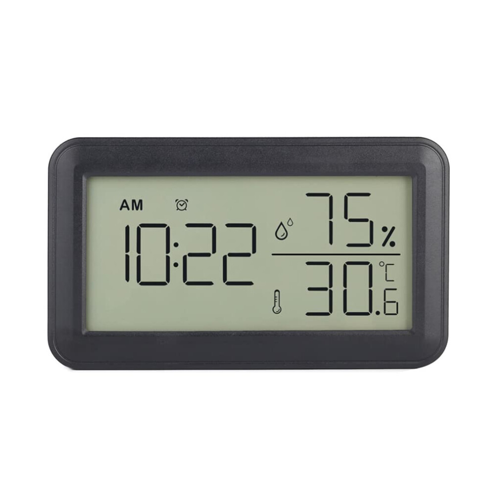 Black Thermometer Hygrometer Indoor With Alarm Clock Lcd Digital Temp And Humidity Gauge For Room And Wine Cellar