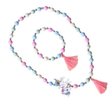 1 Set 2 Teile Bunte Holzperlen-Armband Süße Halskette Kinder-Schmuck