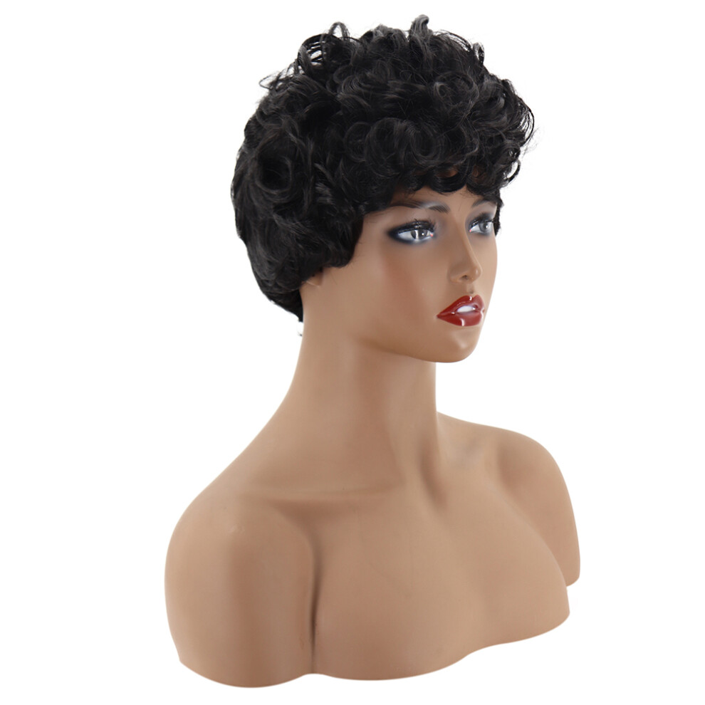Happyyami 3Pcs Women Short Curly Hair Wig With Cover Black