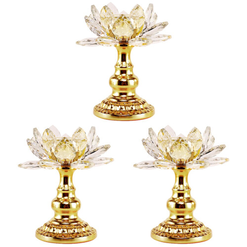 3Pcs Lotus Candle Stand Crystal Candlestick For Temple Prayers 1
