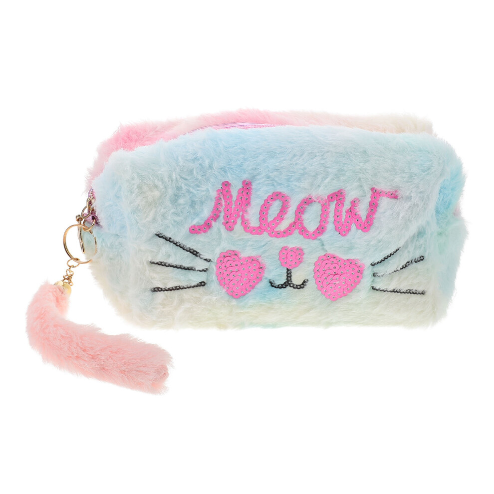 Inoomp Pink 4Pcs Cute Plush Makeup Bag For Women Large Capacity Travel Case