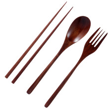 3Pcs Assorted Color Wooden Cutlery Set Kitchen Fork Spoon Chopsticks