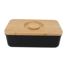 (Blue) Butter Dish Wooden Lid Large Capacity Bread Storage Black