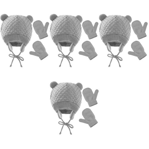 4 Sets Kids Winter Knit Hat And Gloves Windproof 2