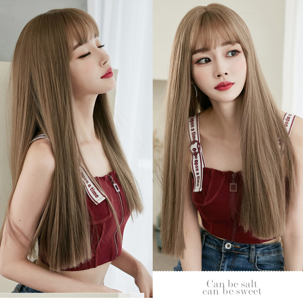Long Straight Wig Heat Resistant Synthetic Full Head Natural Bangs