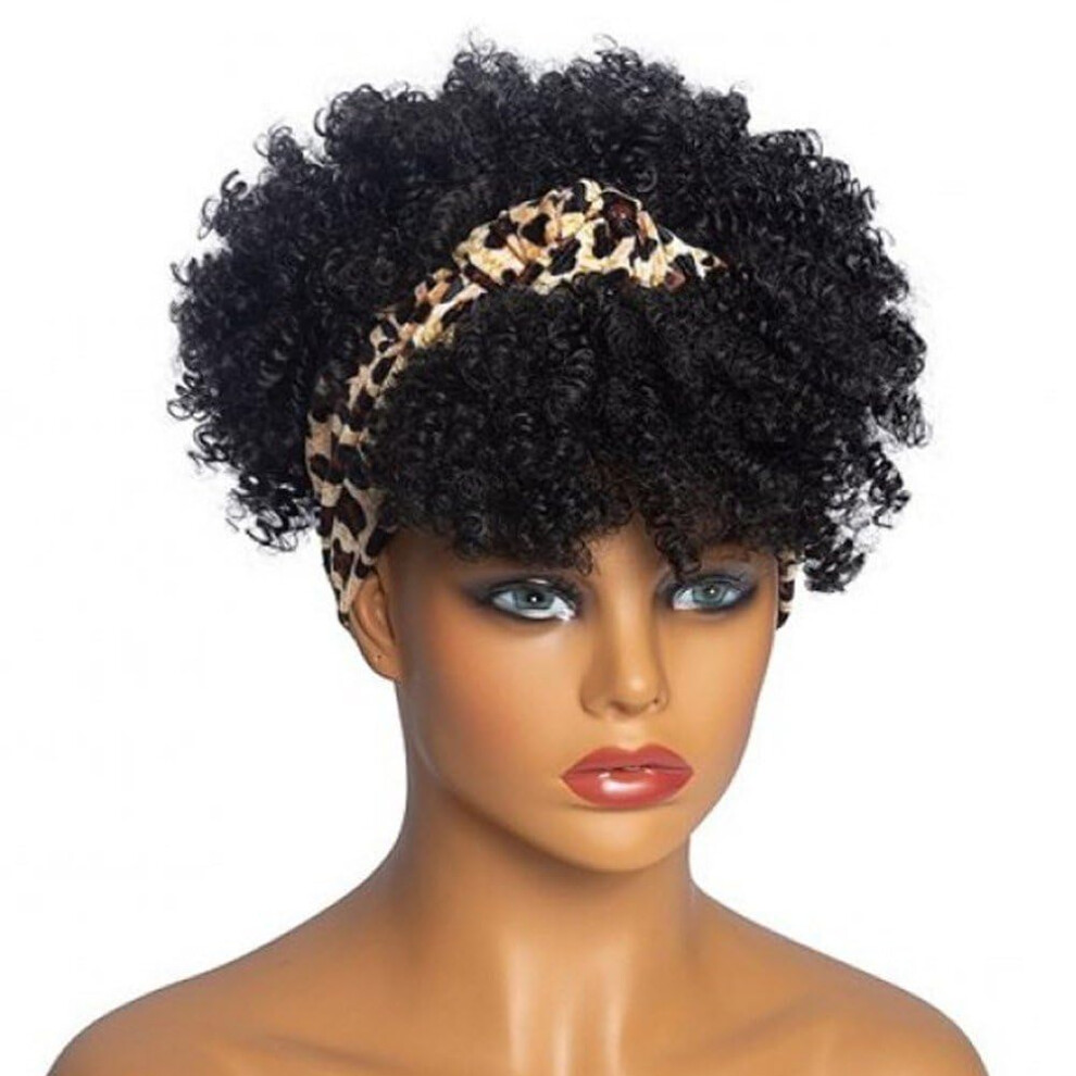 Unisex Black Short Kinky Curly Headband Wigs For Women Afro Curly Blonde Wigs With Scarf Cosplay Wig Synthetic Hair Style2