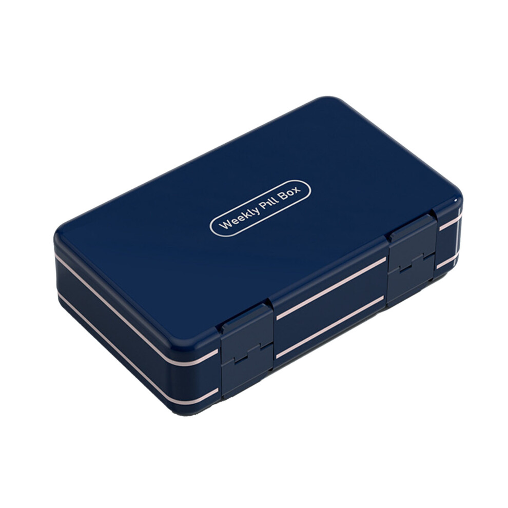 (White) Plastic Weekly Medicine Organizer 7 Day Portable Blue