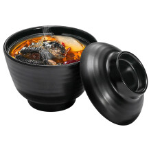 Black Heat-Resistant Japanese Style Soup Bowl with Lid for Kitchen