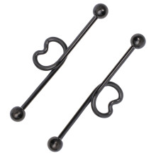 2 Pairs Industriële Barbell Oorstekers Hartvormig Zwart