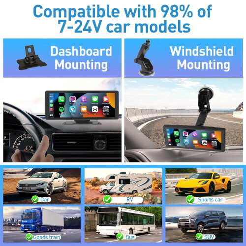 10.26" Touch Screen BT Car Wireless Apple CarPlay Android Auto Dash Cam GPS WIFI 1