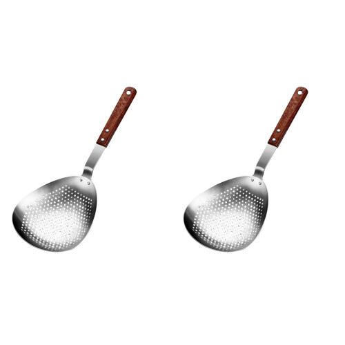 2Pcs Household Frying Strainer Multi Function Spoon Stainless Steel 1
