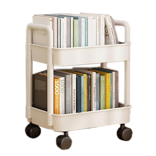 Plastic Rolling Cart 2 Layers White Hook Mobile Utility Cart