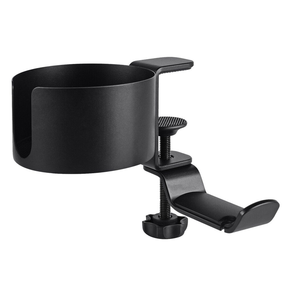 () Under Desk Headphones Stand 360 Rotation Water Cup Mount Silver/Black 609610749271